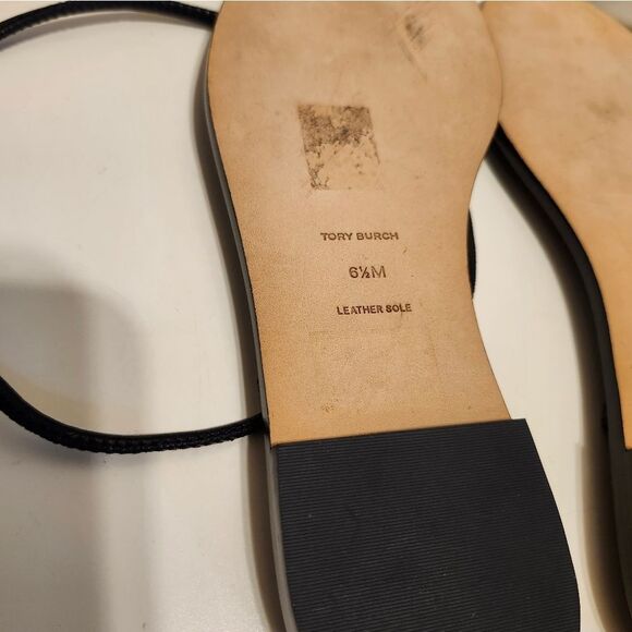 NIB Tory Burch "Capri" Black 100% Leather Lace-Up Flat Sandals Sz.6.5 Ret.$300 - Picture 11 of 11